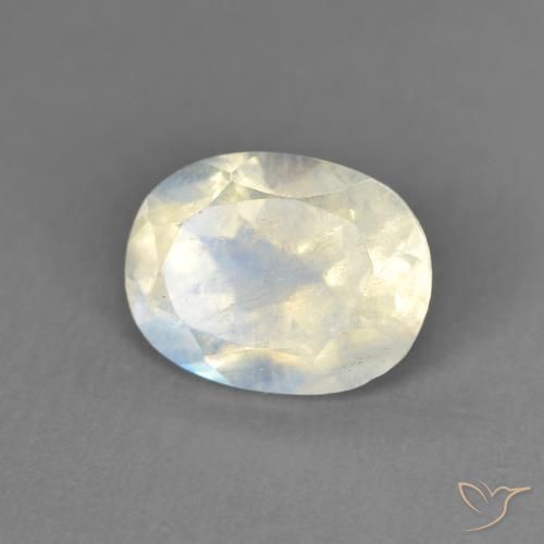1.28ct Naturel Blanc bleuâtre Pierre de lune arc-en-ciel, ovale, Transparent