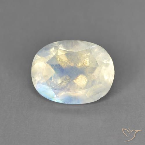 Pierre de lune arc-en-ciel Blanc bleuâtre naturelle ovale, 1.28 ct, Transparent