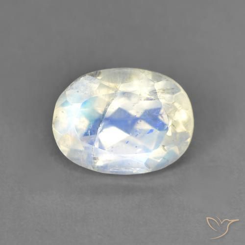1.44ct Naturel Blanc bleuâtre Pierre de lune arc-en-ciel, ovale, Transparent