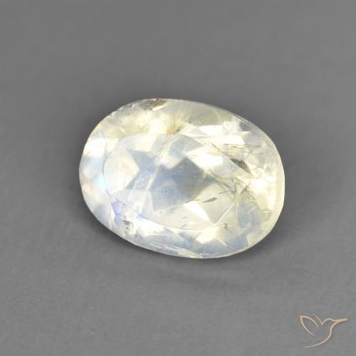 Pierre de lune arc-en-ciel Blanc bleuâtre naturelle ovale, 1.44 ct, Transparent