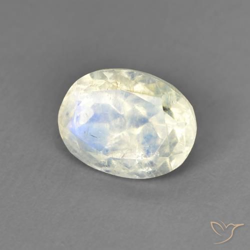 Pierre de lune arc-en-ciel Blanc bleuâtre naturelle ovale, 1.33 ct, Transparent