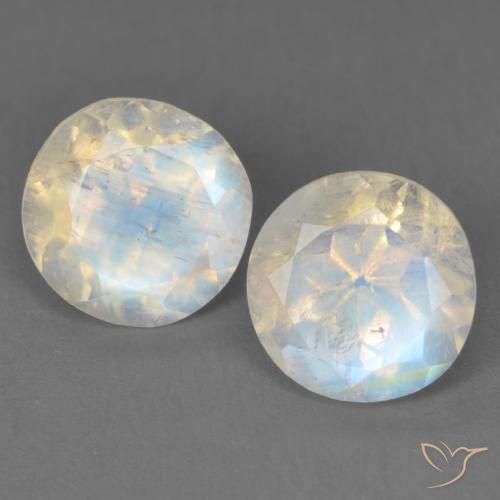 3.03ctw Naturel Blanc bleuâtre Pierre de lune arc-en-ciel, Tour, Transparent