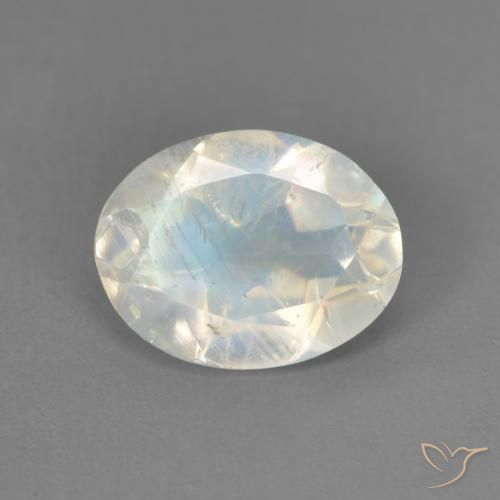1.75ct Naturel Blanc bleuâtre Pierre de lune arc-en-ciel, ovale, Transparent