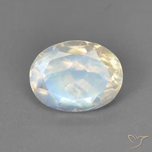 2.13ct Naturel Blanc bleuâtre Pierre de lune arc-en-ciel, ovale, Transparent
