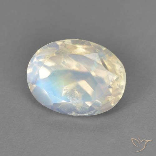 Pierre de lune arc-en-ciel Blanc bleuâtre naturelle ovale, 2.13 ct, Transparent