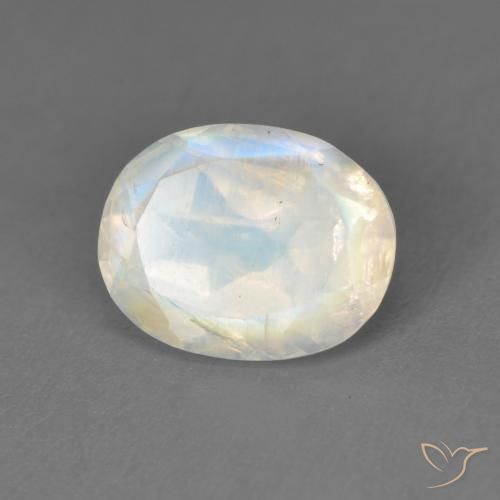 Pierre de lune arc-en-ciel Blanc bleuâtre naturelle ovale, 1.91 ct, Transparent