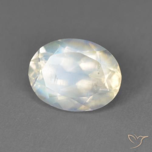 Pierre de lune arc-en-ciel Blanc bleuâtre naturelle ovale, 2.05 ct, Transparent