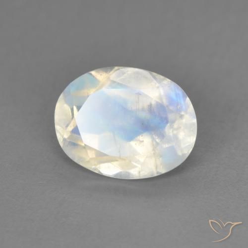 Pierre de lune arc-en-ciel Blanc bleuâtre naturelle ovale, 1.60 ct, Transparent