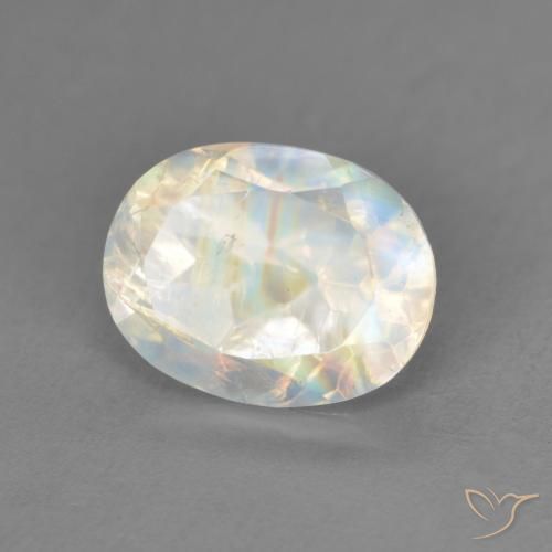 Pierre de lune arc-en-ciel Blanc bleuâtre naturelle ovale, 2.15 ct, Transparent
