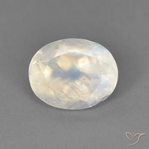 Pierre de lune arc-en-ciel Blanc bleuâtre naturelle ovale, 1.90 ct, Transparent