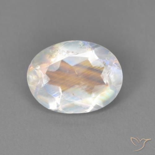 1.67ct Naturel Blanc bleuâtre Pierre de lune arc-en-ciel, ovale, Transparent