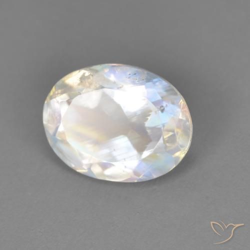 Pierre de lune arc-en-ciel Blanc bleuâtre naturelle ovale, 1.67 ct, Transparent