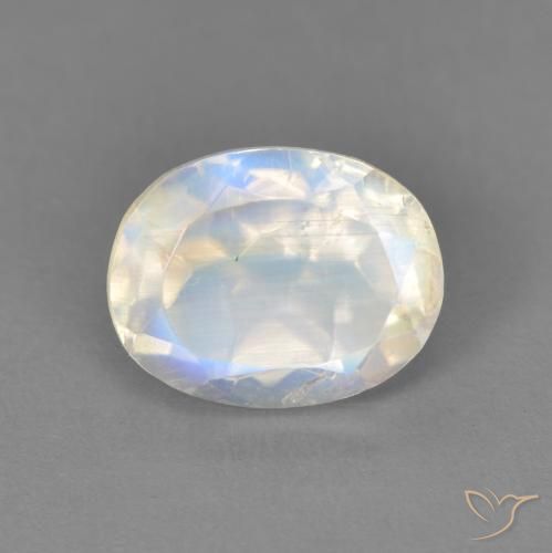 2.10ct Naturel Blanc bleuâtre Pierre de lune arc-en-ciel, ovale, Transparent
