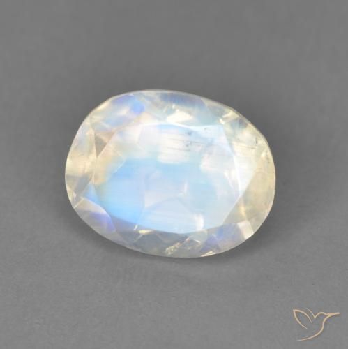 Pierre de lune arc-en-ciel Blanc bleuâtre naturelle ovale, 2.10 ct, Transparent