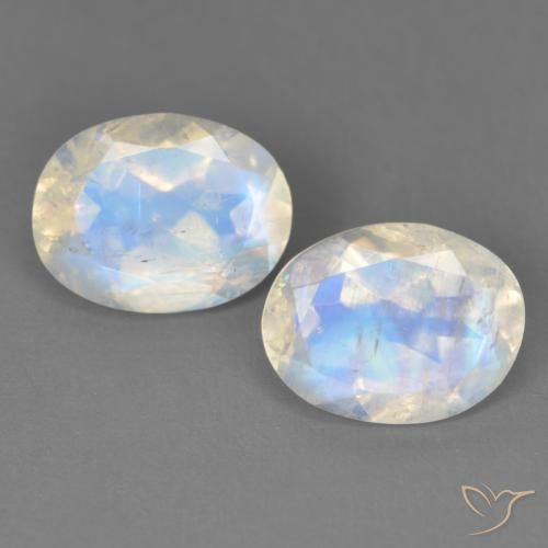 3.10ctw Naturel Blanc bleuâtre Pierre de lune arc-en-ciel, ovale, Transparent