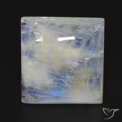 42.13ct Naturel Blanc bleuâtre Pierre de lune arc-en-ciel, Carré, Transparent