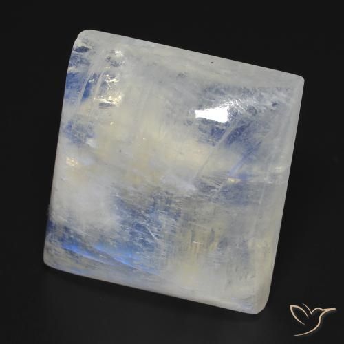 Pierre de lune arc-en-ciel Blanc bleuâtre naturelle Carré, 42.13 ct, Transparent