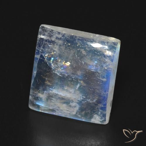 Pierre de lune arc-en-ciel Blanc bleuâtre naturelle Carré, 5.32 ct, Transparent