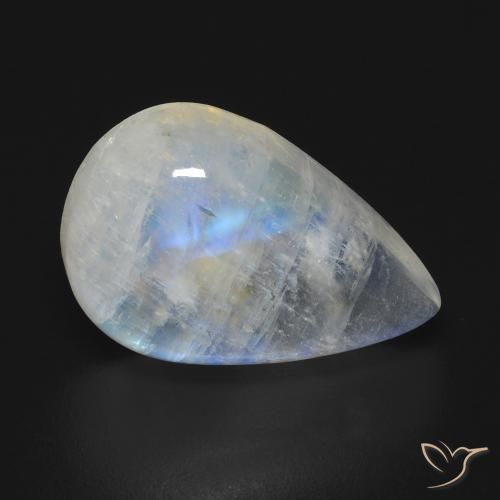 Pierre de lune arc-en-ciel Blanc bleuâtre naturelle En forme de poire, 10.37 ct, Transparent