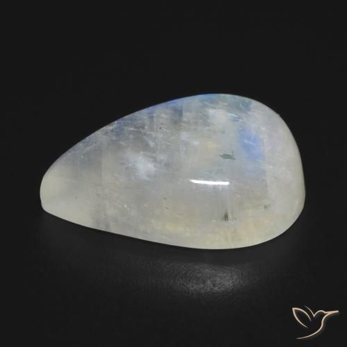 Pierre de lune arc-en-ciel Blanc bleuâtre naturelle En forme de poire, 10.37 ct, Transparent
