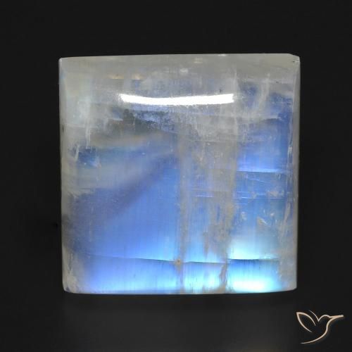 23.18ct Naturel Blanc bleuâtre Pierre de lune arc-en-ciel, Carré, Transparent