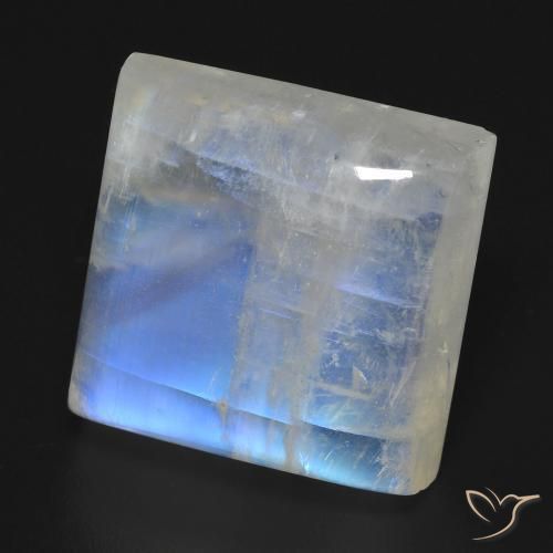 Pierre de lune arc-en-ciel Blanc bleuâtre naturelle Carré, 23.18 ct, Transparent