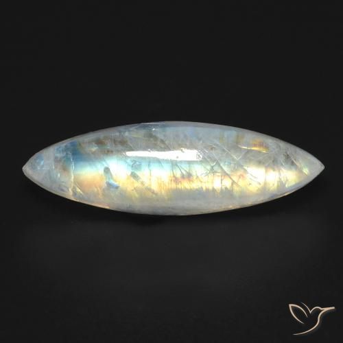 6.60ct Naturel Blanc bleuâtre Pierre de lune arc-en-ciel, Marquise, Transparent
