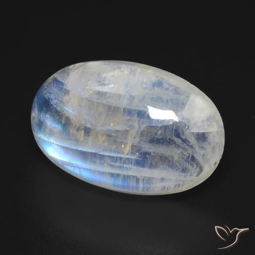 Pierre de lune arc-en-ciel Blanc bleuâtre naturelle ovale, 12.34 ct, Transparent