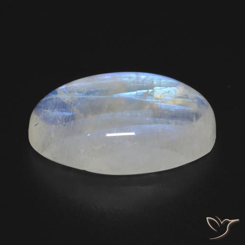 Pierre de lune arc-en-ciel Blanc bleuâtre naturelle ovale, 12.34 ct, Transparent