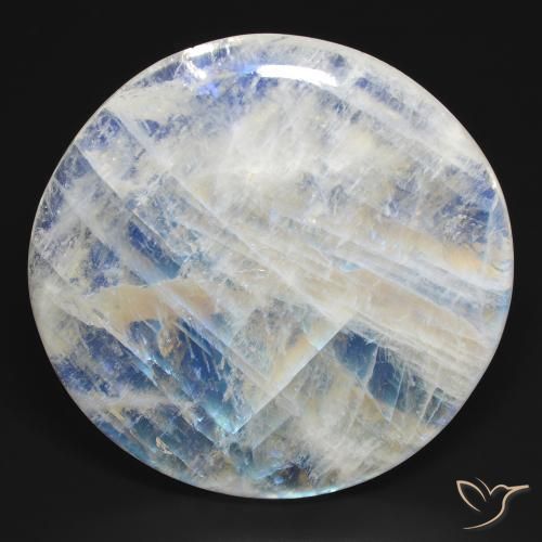 105.67ct Naturel Blanc bleuâtre Pierre de lune arc-en-ciel, Tour, Transparent