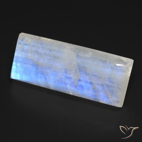 Pierre de lune arc-en-ciel Blanc bleuâtre naturelle Baquette, 27.29 ct, Transparent