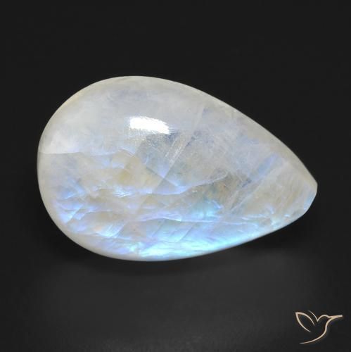 Pierre de lune arc-en-ciel Blanc bleuâtre naturelle En forme de poire, 12.31 ct, Transparent