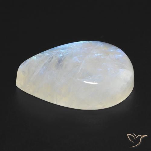Pierre de lune arc-en-ciel Blanc bleuâtre naturelle En forme de poire, 12.31 ct, Transparent