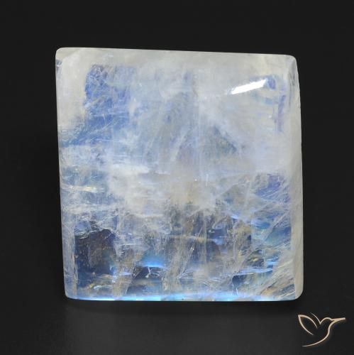19.23ct Naturel Blanc bleuâtre Pierre de lune arc-en-ciel, Carré, Transparent