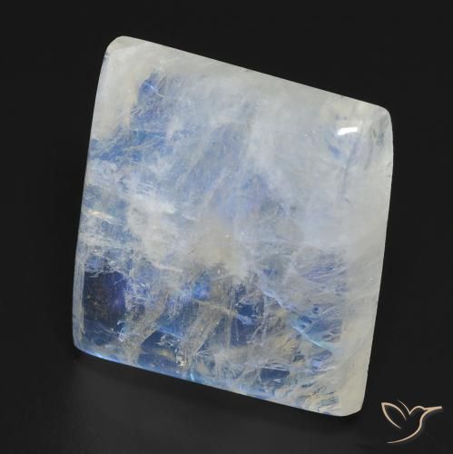 Pierre de lune arc-en-ciel Blanc bleuâtre naturelle Carré, 19.23 ct, Transparent