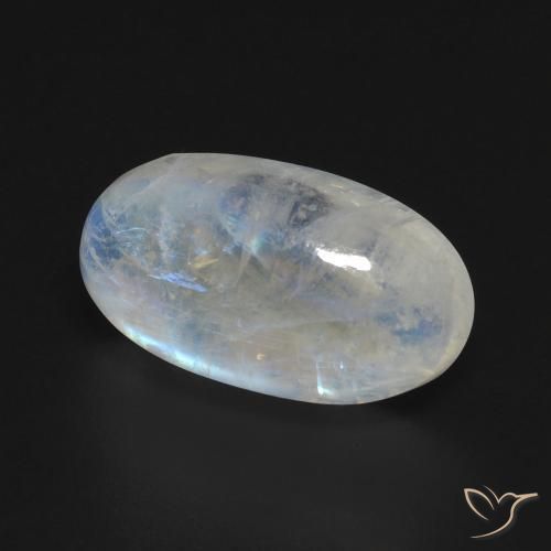 Pierre de lune arc-en-ciel Blanc bleuâtre naturelle ovale, 8.60 ct, Transparent