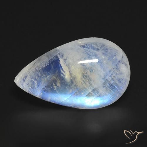 Pierre de lune arc-en-ciel Blanc bleuâtre naturelle En forme de poire, 7.37 ct, Transparent