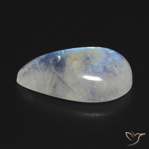 Pierre de lune arc-en-ciel Blanc bleuâtre naturelle En forme de poire, 7.37 ct, Transparent