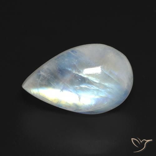 Pierre de lune arc-en-ciel Blanc bleuâtre naturelle En forme de poire, 13.14 ct, Transparent