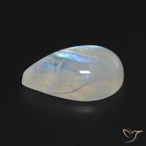 Pierre de lune arc-en-ciel Blanc bleuâtre naturelle En forme de poire, 13.14 ct, Transparent