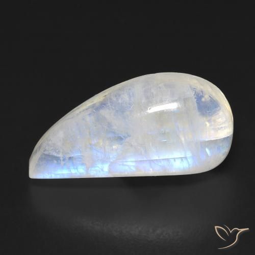 Pierre de lune arc-en-ciel Blanc bleuâtre naturelle Fantaisie, 9.10 ct, Transparent