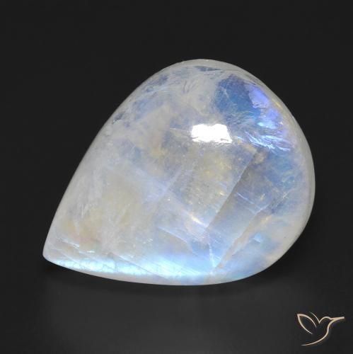 12.94ct Naturel Blanc bleuâtre Pierre de lune arc-en-ciel, En forme de poire, Transparent