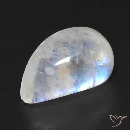 9.35ct Naturel Blanc bleuâtre Pierre de lune arc-en-ciel, Fantaisie, Transparent