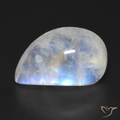 Pierre de lune arc-en-ciel Blanc bleuâtre naturelle Fantaisie, 9.35 ct, Transparent