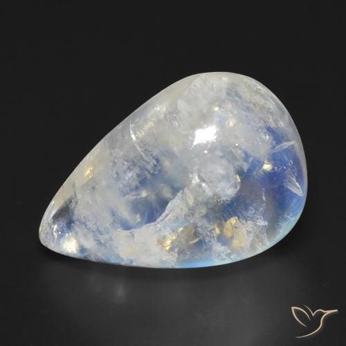 Pierre de lune arc-en-ciel Blanc bleuâtre naturelle En forme de poire, 12.47 ct, Transparent