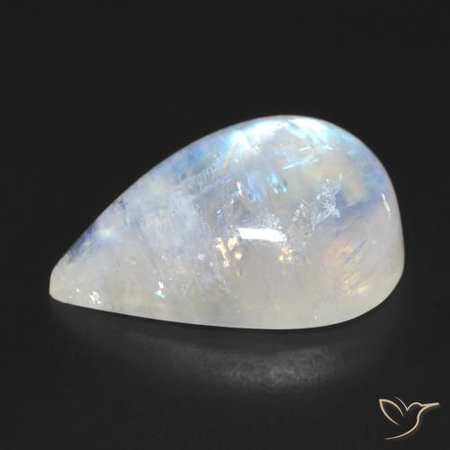 Pierre de lune arc-en-ciel Blanc bleuâtre naturelle En forme de poire, 12.47 ct, Transparent