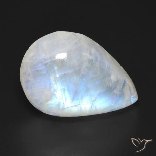 12.07ct Naturel Blanc bleuâtre Pierre de lune arc-en-ciel, En forme de poire, Transparent