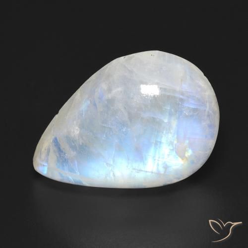Pierre de lune arc-en-ciel Blanc bleuâtre naturelle En forme de poire, 12.07 ct, Transparent