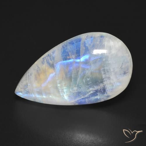 10.55ct Naturel Blanc bleuâtre Pierre de lune arc-en-ciel, En forme de poire, Transparent