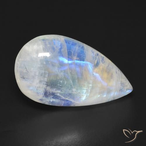 Pierre de lune arc-en-ciel Blanc bleuâtre naturelle En forme de poire, 10.55 ct, Transparent